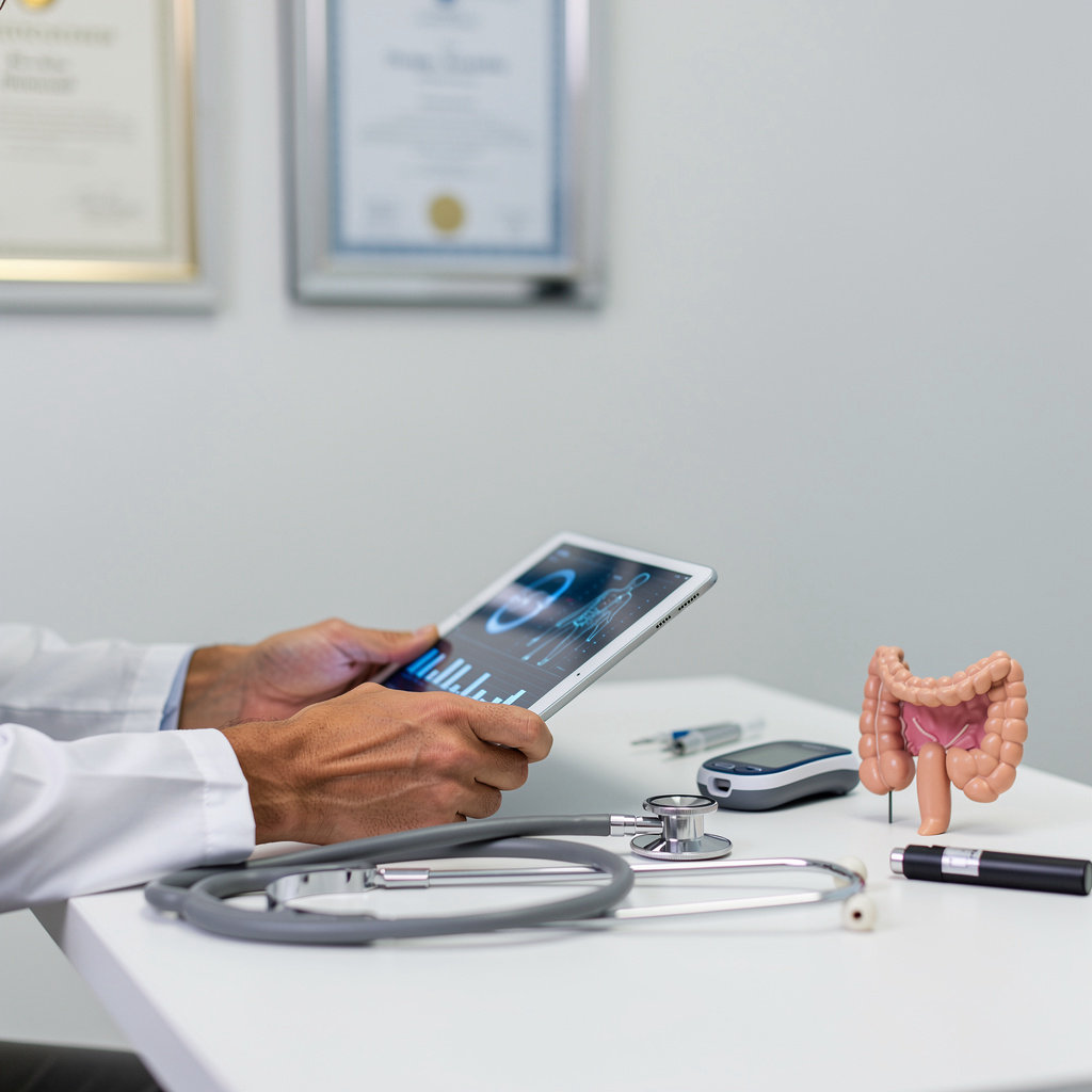 Dr. Paul Speckart, MD San Diego endocrinologist consulting with a patient in a professional medical office